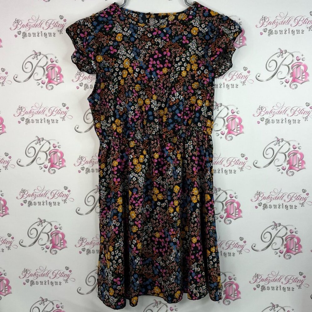 SHEIN curve dress flowers rainbow 🌈 ruffle hem Multicolor Floral Dress